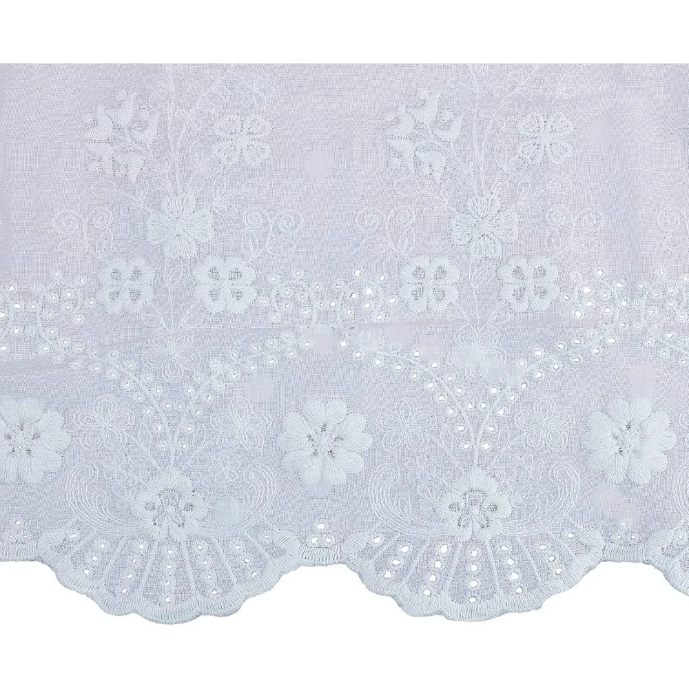 Rollo de encaje de 2 yardas, tela con adornos de encaje de algodón blanco, 11,33 de ancho para decoraciones de borde festoneado para mantel de vestido