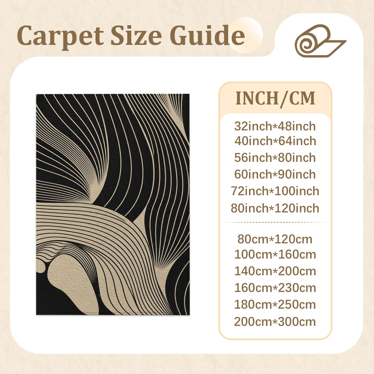 Large Indoor Area Rug, Soft Velvet Low Pile Non-Slip Backing Machine Washable Modern Abstract Wavy Lines Black Beige Rug for Living Room Bedroom, Elegant Home Floor Decor