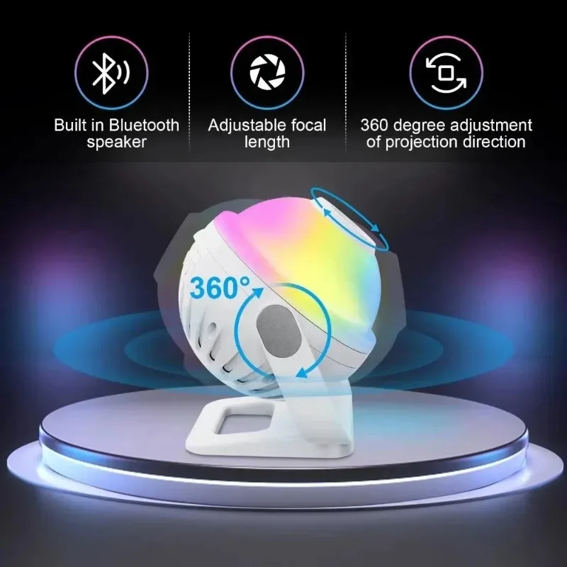 جهاز عرض جالاكسي ستاري 360 °   ضوء سديم القمر الليلي لغرفة الأطفال، التطبيق وجهاز التحكم عن بعد مصباح بروجيكتور السقف لديكور المنزل