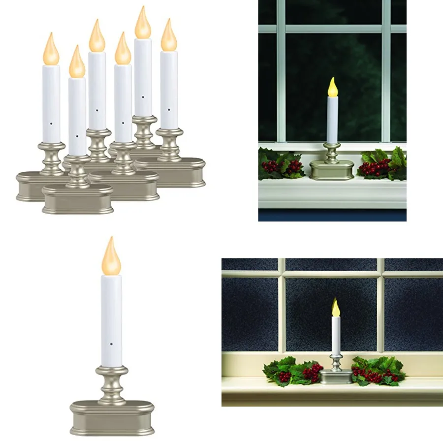 

FPC1221P-R6 Battery Operated LED Dusk to Dawn Window Candle with Amber Steady On or Flicker Flame, Pewter/ Pack of 6