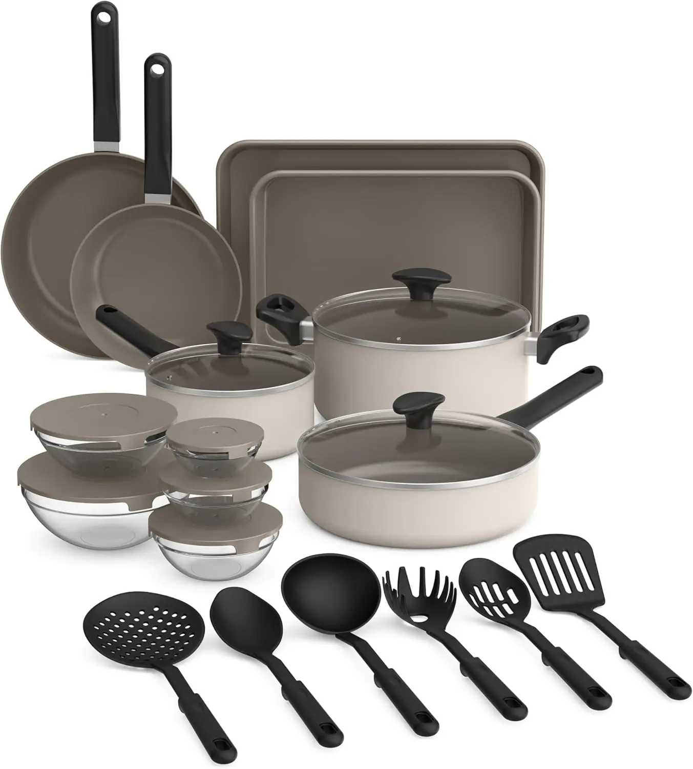

21-Piece Nonstick Cookware Set, Oven & Dishwasher Safe, Compatible with All Stovetops