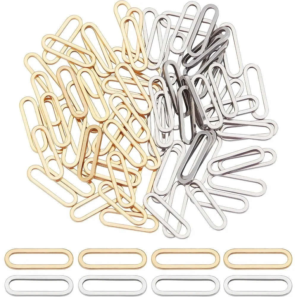 About 80pcs 2 Colors Oval Connecting Rings 304 Stainless Steel Linking Rings 20mm Long Smooth Frame Connector for Bracelet