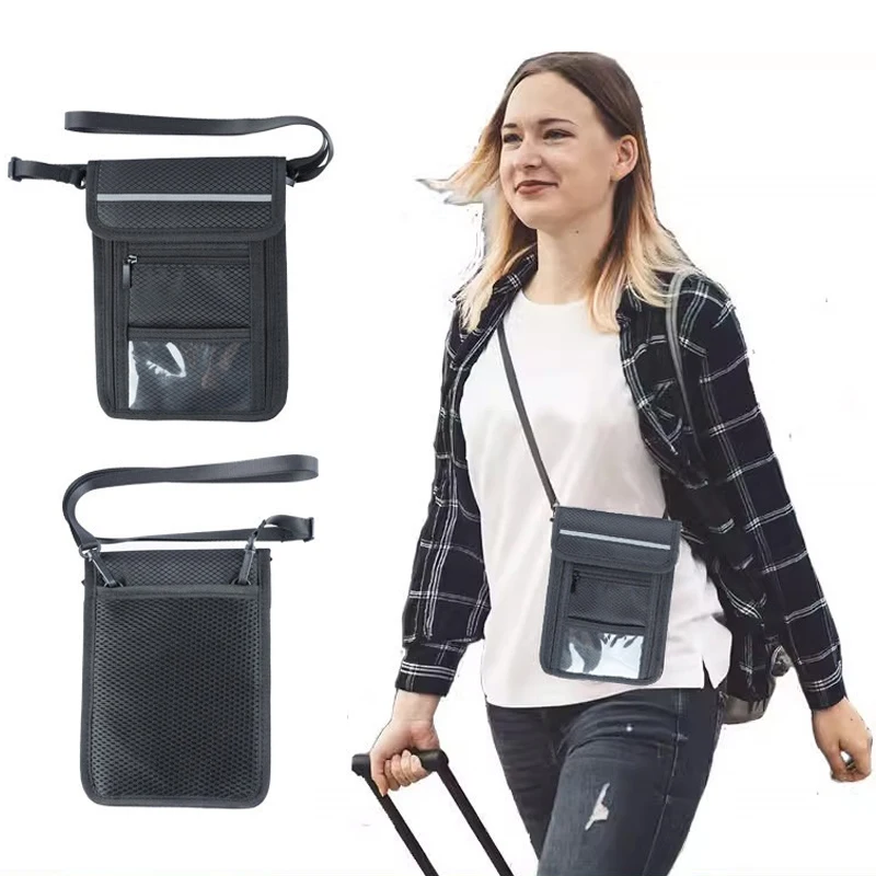 

Anti-theft passport case nylon can be hung around the neck suitable for carrying passports cards small change portable