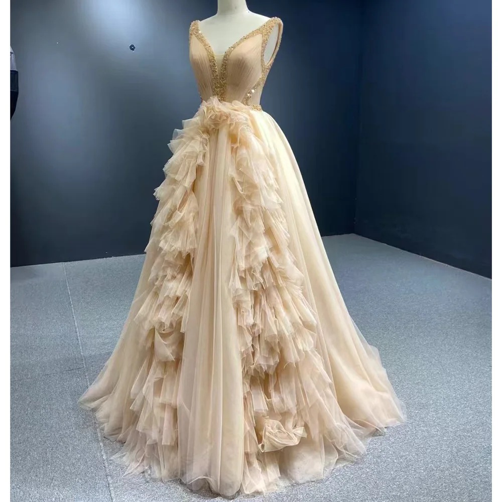 2026 Women's V-Neck Sleeveless Evening Dress Lace-Up Back Sequined Customizable Special Occasion Gown view 2