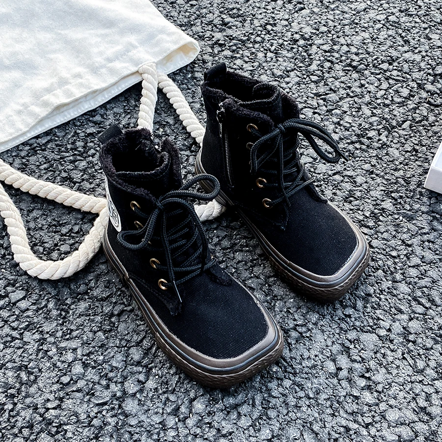 Opoee-zapatos versátiles de algodón para niños, botas cálidas y a la moda, edición coreana, invierno, novedad