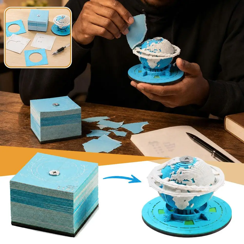 2027 Earth Desk Calendar With Tear Off Pages 3D Paper Sculpture Blue And White Globe Design For Desktop Decor And Teacher Gifts