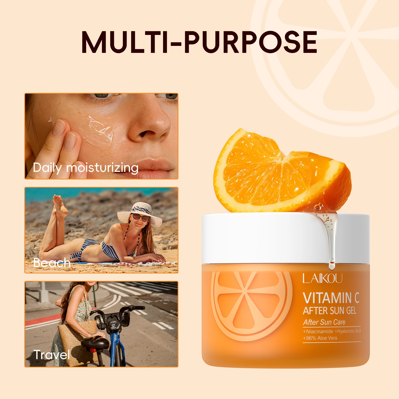 LAIKOU 100g Vitamin C after Sun Gel Deep Hydration Cooling Effect for Sun-Kissed Skin