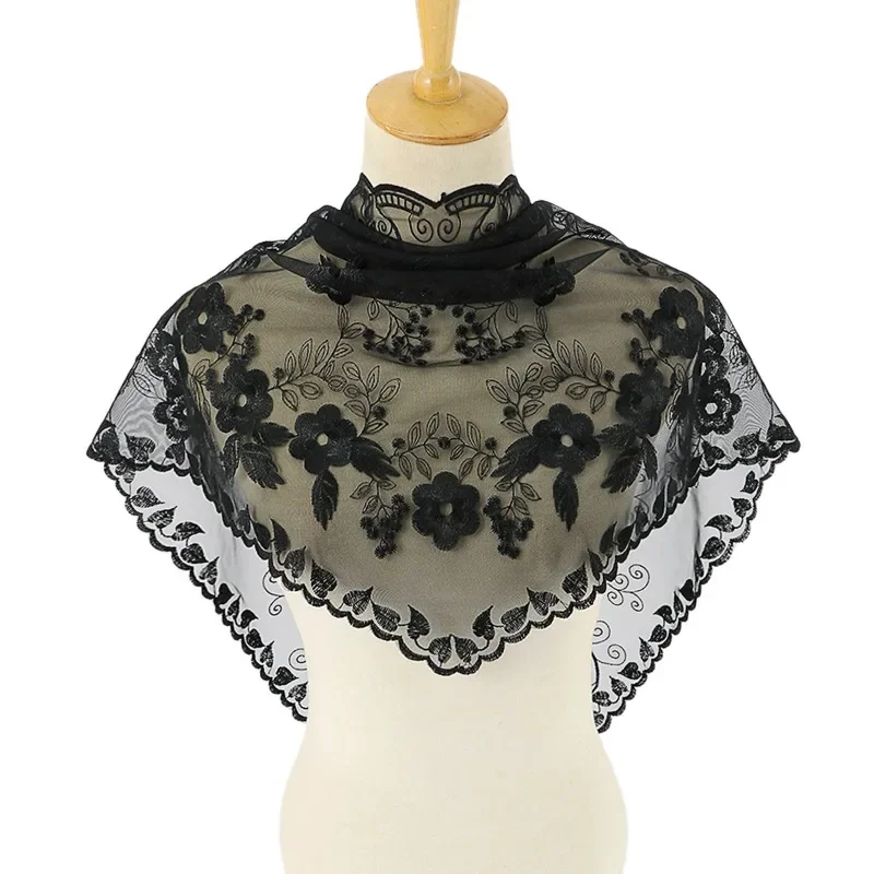 Flower Lace Triangle Veils Scarf Shawl Women Headwraps Bandana Fashion Mantilla Church Prayer Shawl Kerchief Catholic Headscarf