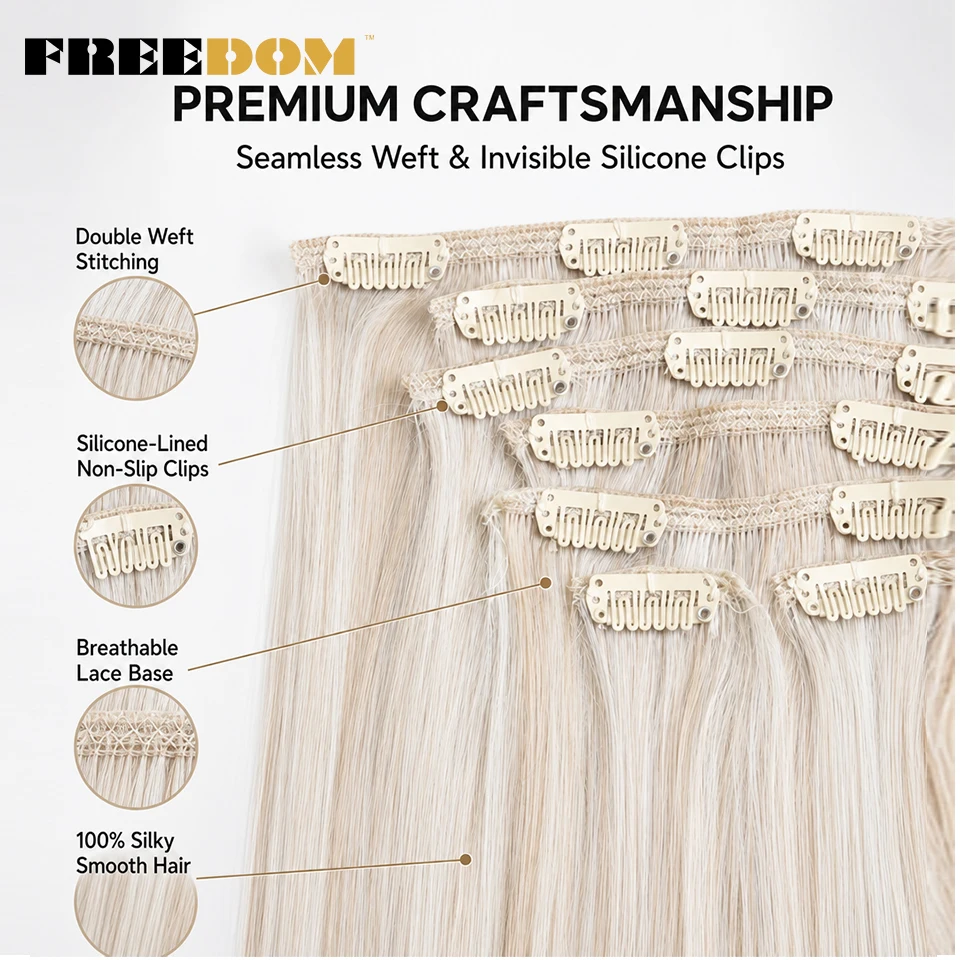 FREEDOM Synthetische Clip-In-Haarverlängerungen, 7 Stück/Set, 18"-22" Zoll, lange, glatte, Ombré-braune und blonde Haarstücke für den täglichen Gebrauch von Frauen. – Detail 3