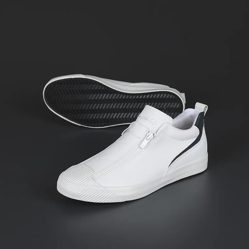 Quality Men PU Leather Sneakers Middle White Man Rubber Outsole Short Boots Zipper Opend White Casual Shoes Solid Colors 38-44