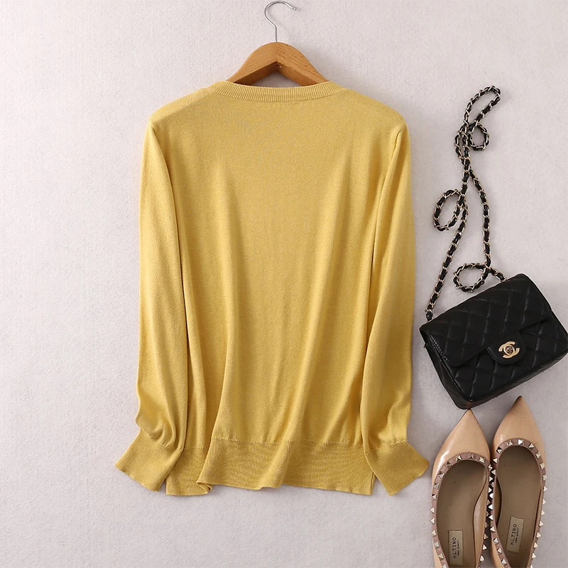 Women Sweater 85% Mulberry Silk 15% Cashmere Round Neck everyday Long Sleeve Pullover Top Shirt JN541-1