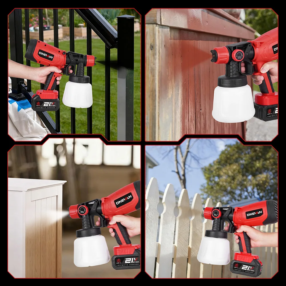 ONEVAN 1400ML Elektrische Spritzpistole, kabellos, tragbar, für Wand- und Geländeranstriche, Haushaltswerkzeug mit 5 Düsen, kompatibel mit Makita 18V Akku. – Detail 14