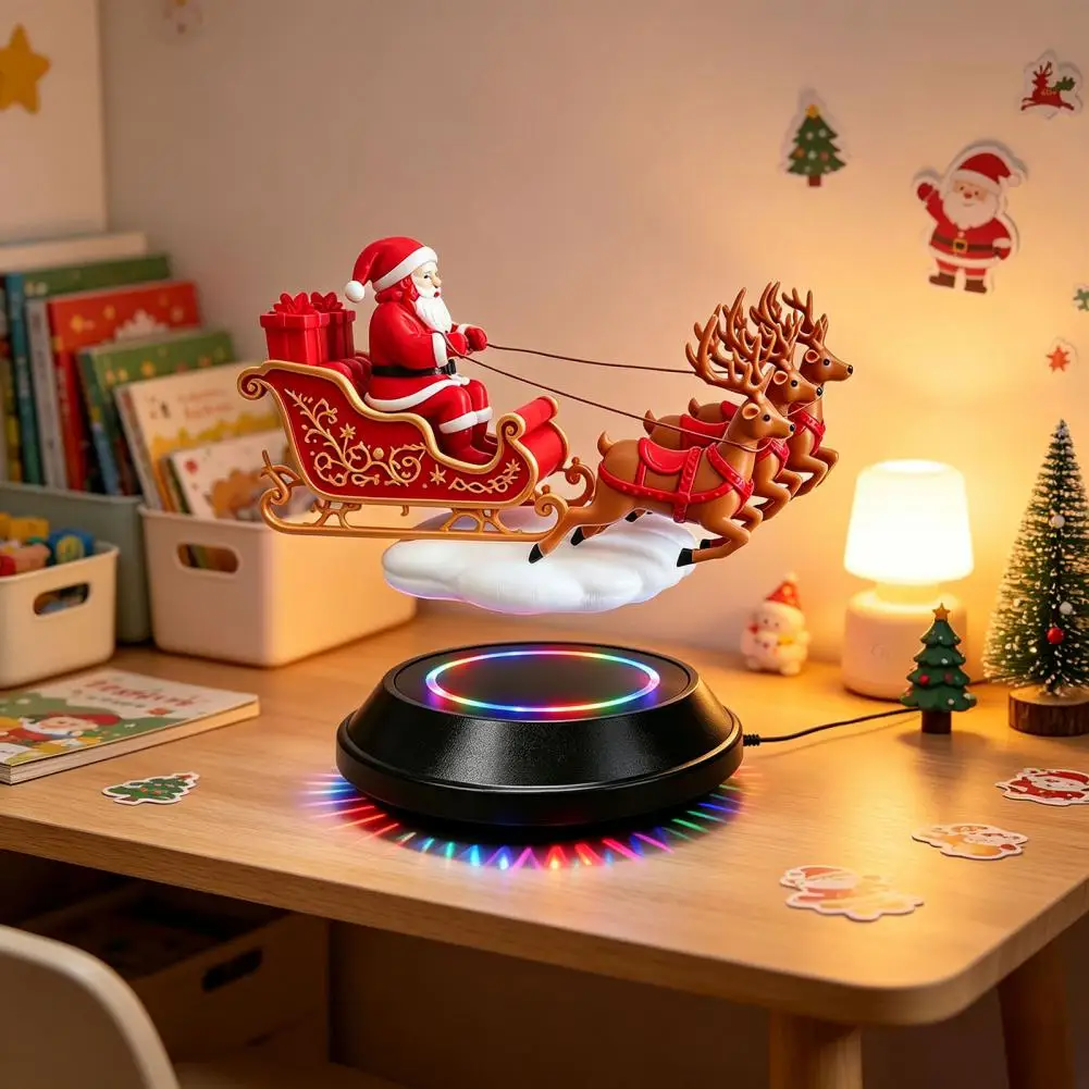 Christmas Tabletop Centerpiece Funny Christmas Gift for Collectors Floating Santa Sleigh Ornament Magnetic Levitating for Home