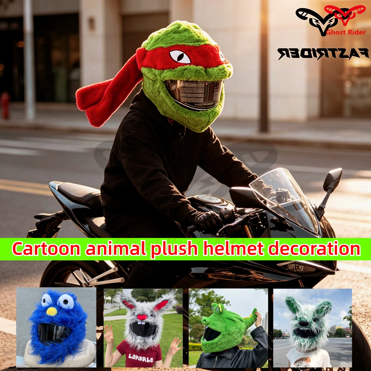 Helmet plush cover rabbit turtle funny helmet protective cover motorcycle full helmet decorative cover personalized men women