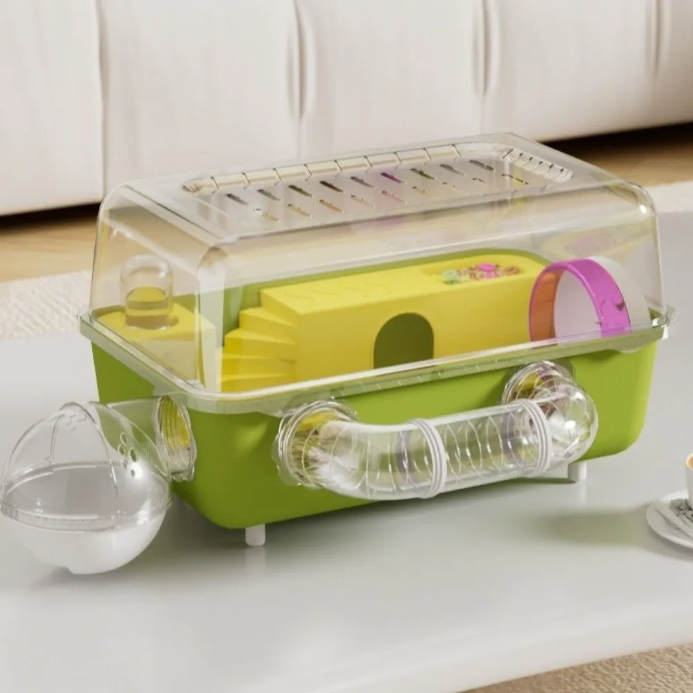 رؤية بانورامية قفص الهامستر عجلة الجري زجاجة ماء قفص مراقبة الحيوان التهوية البلاستيكية الهامستر فيلا فاخرة #5