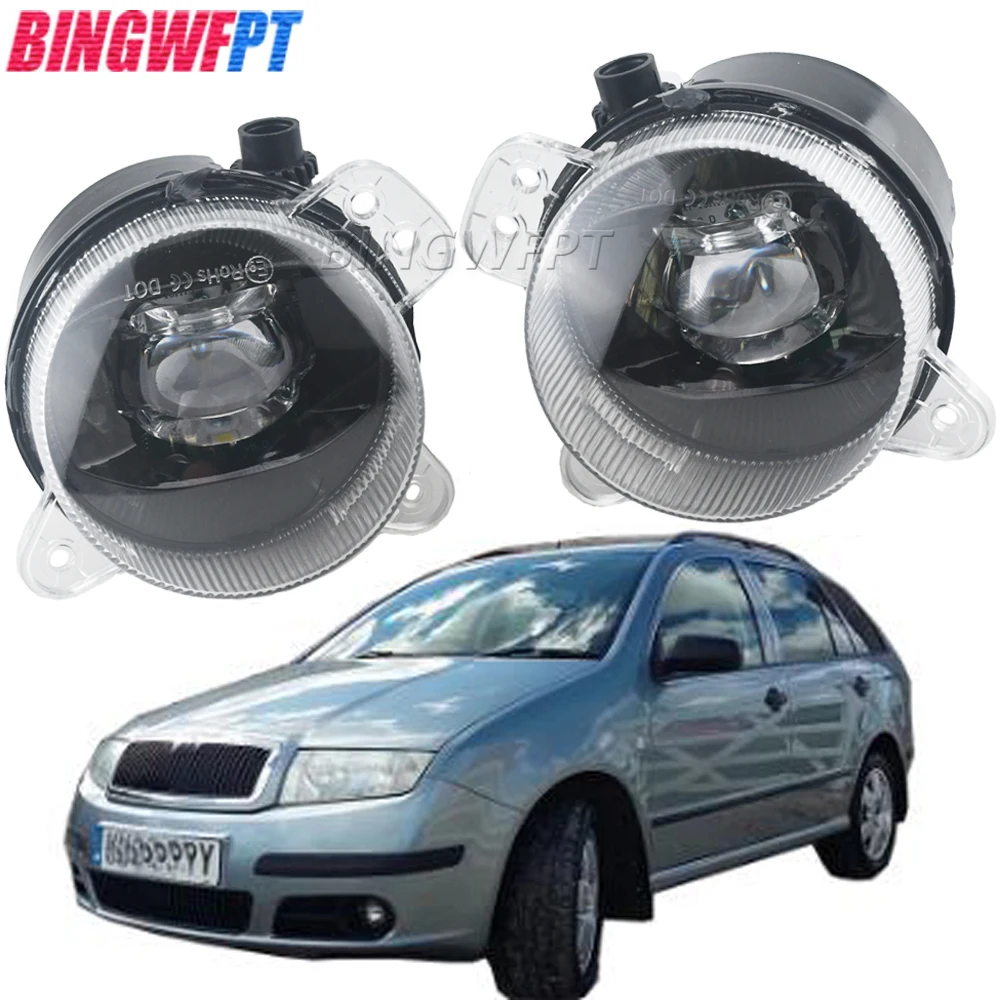 Car Front Bumper LED Fog Light Assembly Daytime Running Lamp DRL 12V Led Lens Fog Lamps For Skoda Fabia Mk1 2005 2006 2007 2008