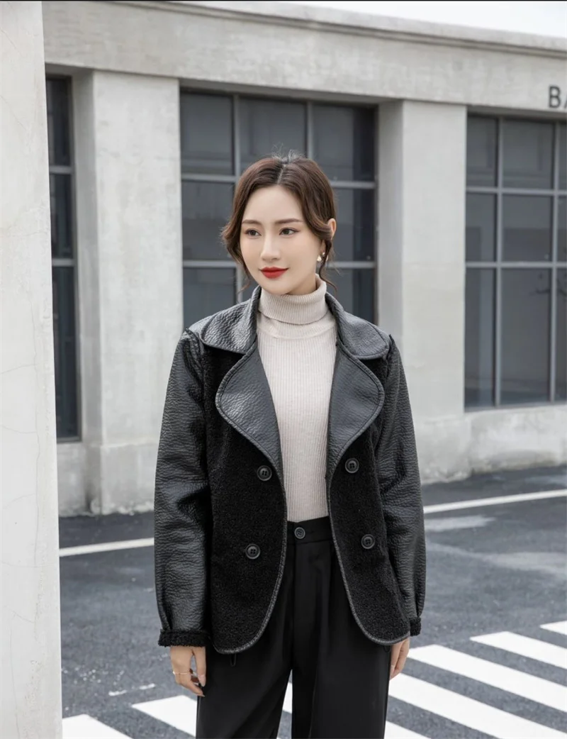 

Leather Jacket Loose Fit Women's Winter New Style Sleeve Collar Fashionable Western-style Top Trend