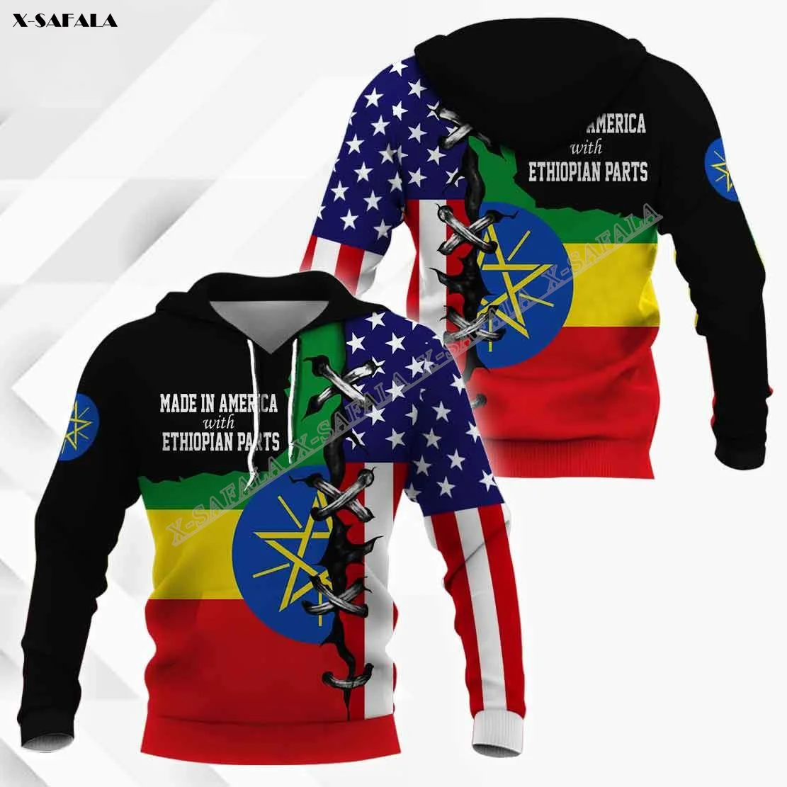 SERBIAN AZERBAIJANI PUERTO RICAN ETHIOPIAN Flag NATIONALITY Half American 3D Printed Thick Hoodie Winter Men Pullover Jumper