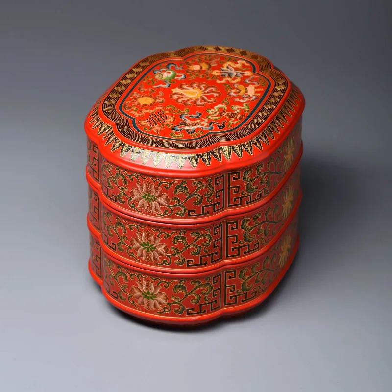 Caja de almacenamiento de sándalo rojo lobular, caja artesanal con sistema de mortaja y tenón, caja de begonia con capas, joyero chino