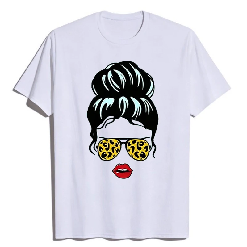 T-shirt retrò Camisa Labbra rosse Occhiali con stampa leopardata T-shirt da ragazza T-shirt in cotone T-shirt grafiche vintage stile pin-up С Принтом