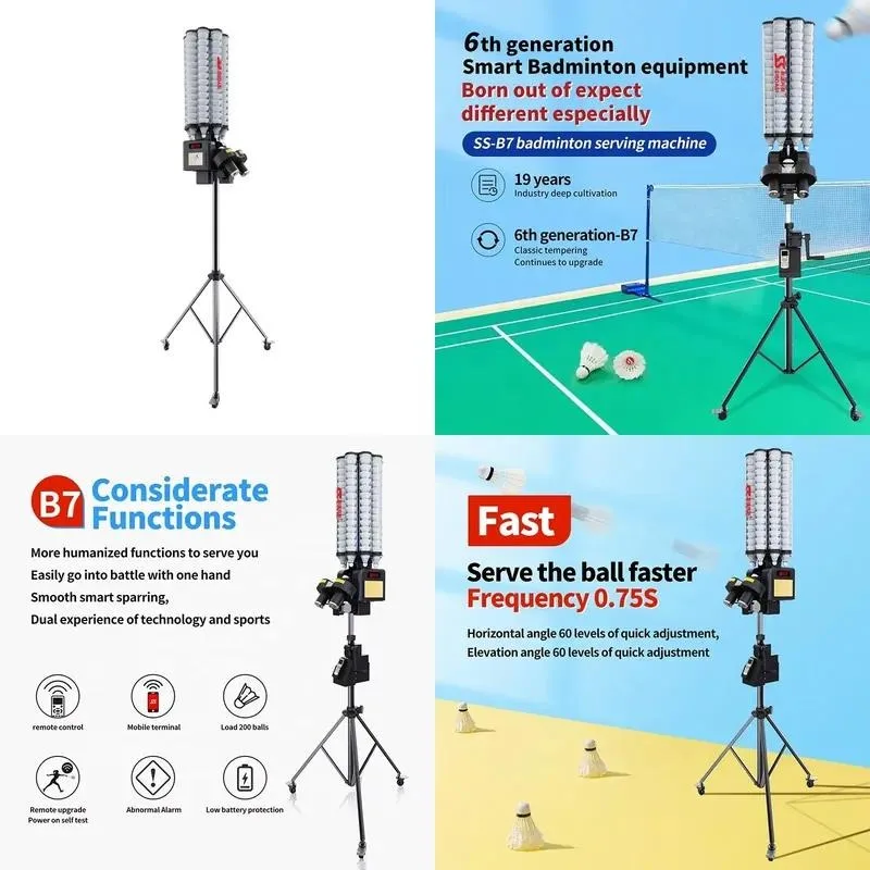 Remote Control Badminton Training Machine Foldable Design CE Certified 200 Ball Capacity Hot Selling