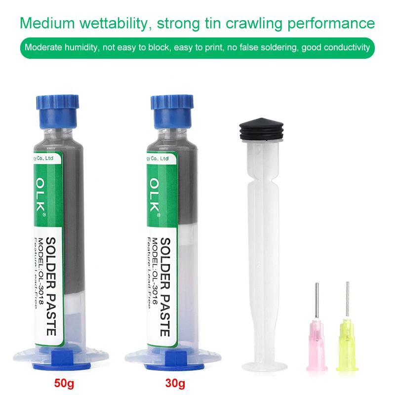 OLK 30/50g Lead-Free Syringe Solder Paste - Welding Tools for SMD BGA PCB IC LED Repair, Unleaded Soldering Paste