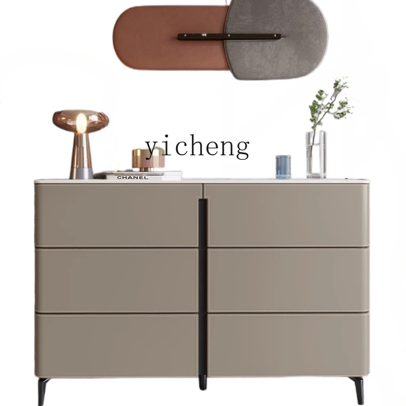 

ZC Sideboard Cabinet Modern Living Room Wall Hallway Storage Side Cabinet Bedroom Saddle Leather TV Cabinet