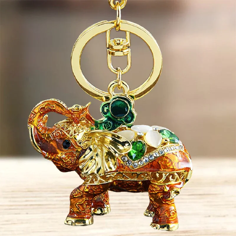 Cute Rhinestone Crystal Nose Up Elephant God Keychain Animal Key Chain Key Ring Holder Pendant Keyring