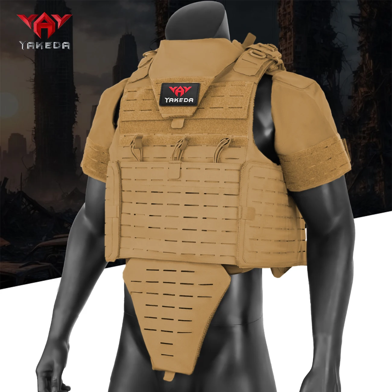 YAKEDA laser cutting MOLLE neck and crotch protection hunting vest, lightweight, detachable and reassembled