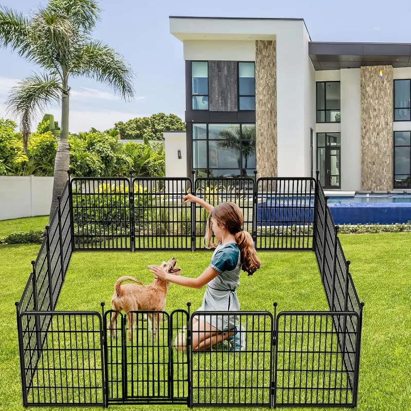 Garden Fence with Gate 32 in(H)×26.6 Ft(L) 12 Panels, Heavy Duty Iron Animal Barrier Fence for Yard, Suitable for Indoor Pet Fen