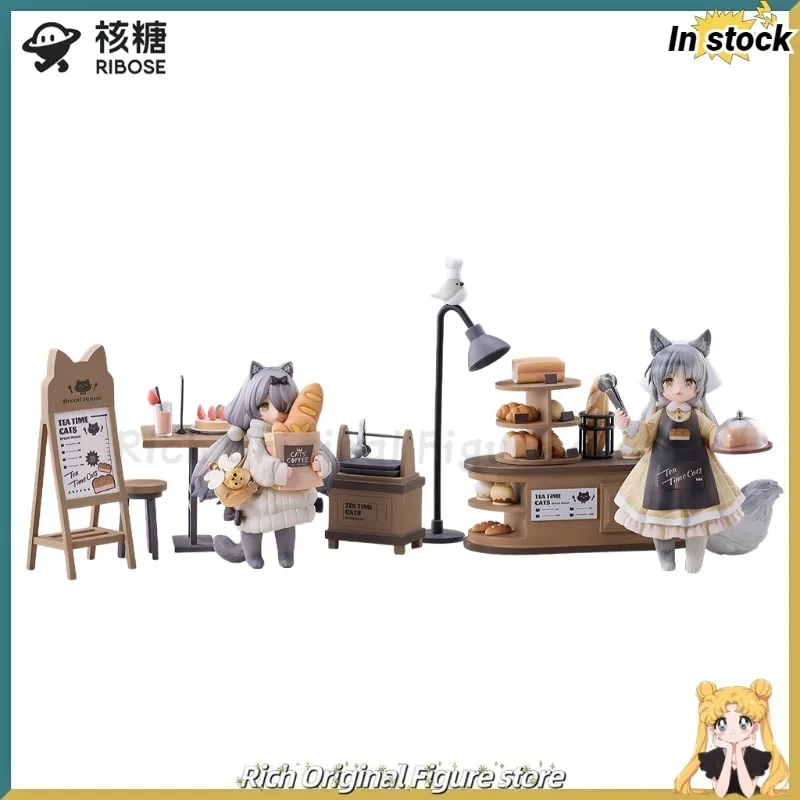 

【In Stock】Original RIBOSE DLC Tea Party Cat Series Meow Town Bakery Clerk Tabby Cat/Customer British Short Cat 2PCS toy