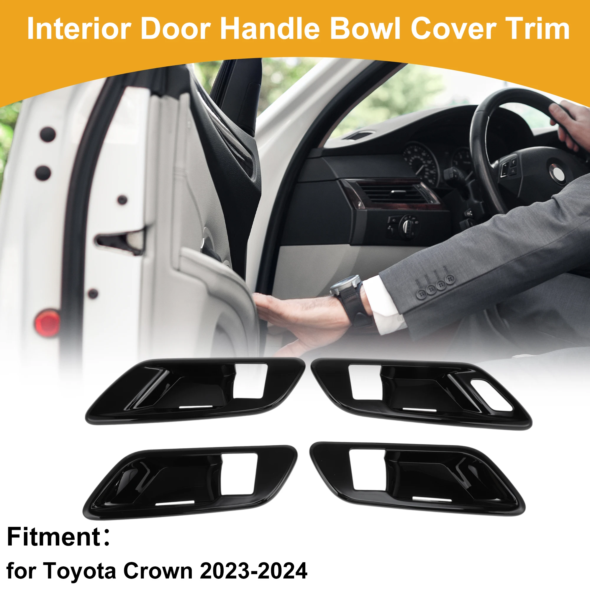 

UXCELL Interior Door Handle Bowl Cover Trim for Toyota Crown 2023-2024 Black