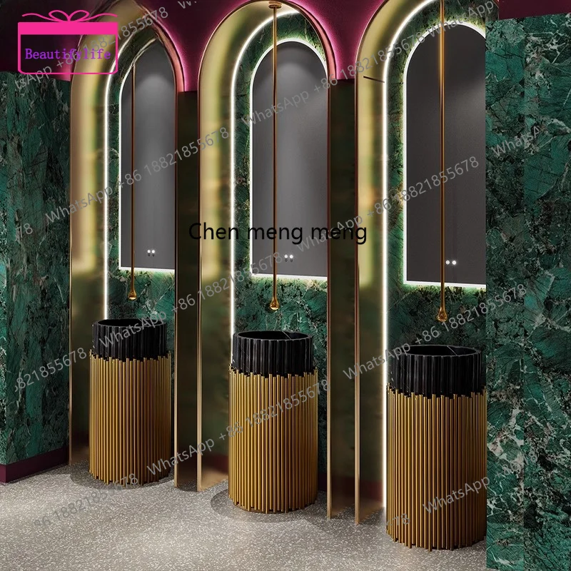 YL Light luxury stainle steel column basin, marble art wash basin hotel creative wash table