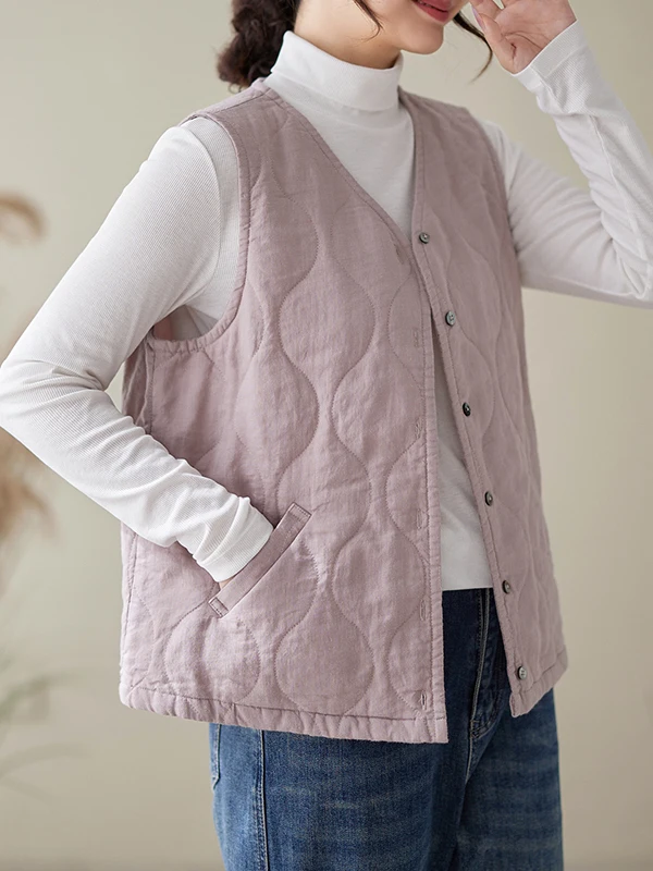 

Жилет из чистого льна и хлопка, легкий V-Ne, базовая верхняя одежда для поездок на работу, осень-зима, женская мода