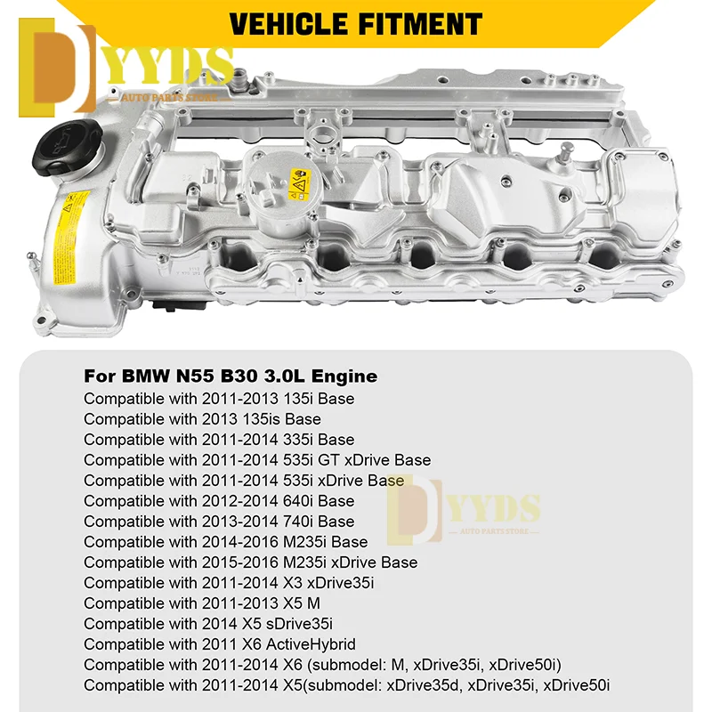 Aluminum Valve Cylinder Head Cover For BMW N55 3.0L 135i 335i 535i 640i 740i X3 X5 X6 535ix Drive 11127570292  W/Gasket & Bolts