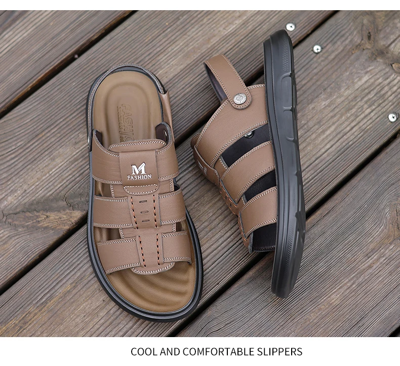 Herren Casual Leder-Strandsandalen Sommer Neue Atmungsaktive Leichte Rutschfeste Weichsohlige Slides für Spaziergänge und Outdoor-Sport – Detail 17