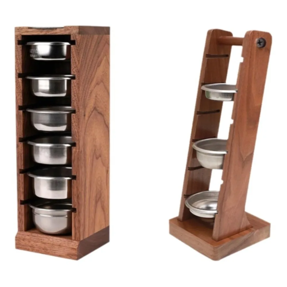 New 51/53/58mm Espresso Powder Bowl Storage Rack Wooden Walnut Filter Basket Corner Rack Textured Barista Tools Cafe Supplies