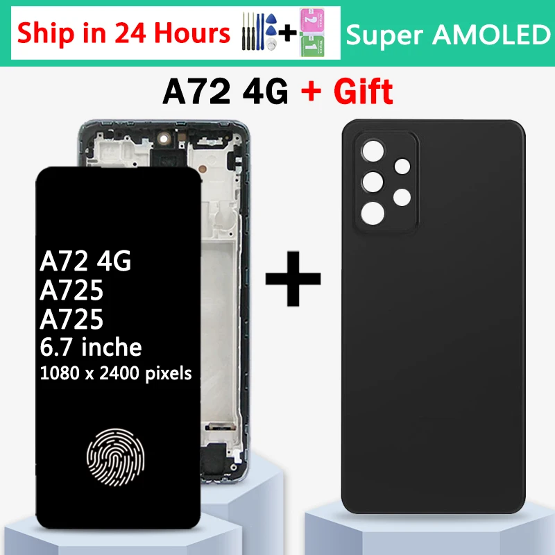 Super AMOLED A725 Display Screen For Samsung A72 4G A725F Display Touch Screen With Fingerprint Digitizer Assembly