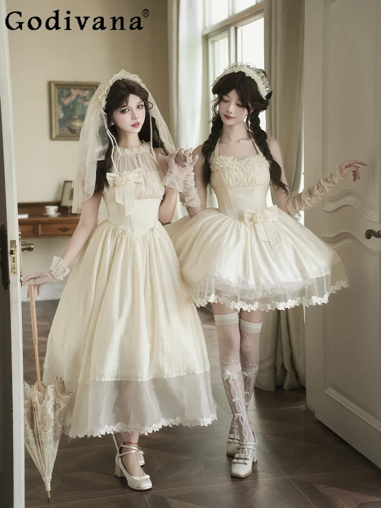 

2025 New Japanese Style Original Elegant Lady Halter Neck Dress Summer Comfortable Cool Breathable Sweet Cute Girl Long Dress