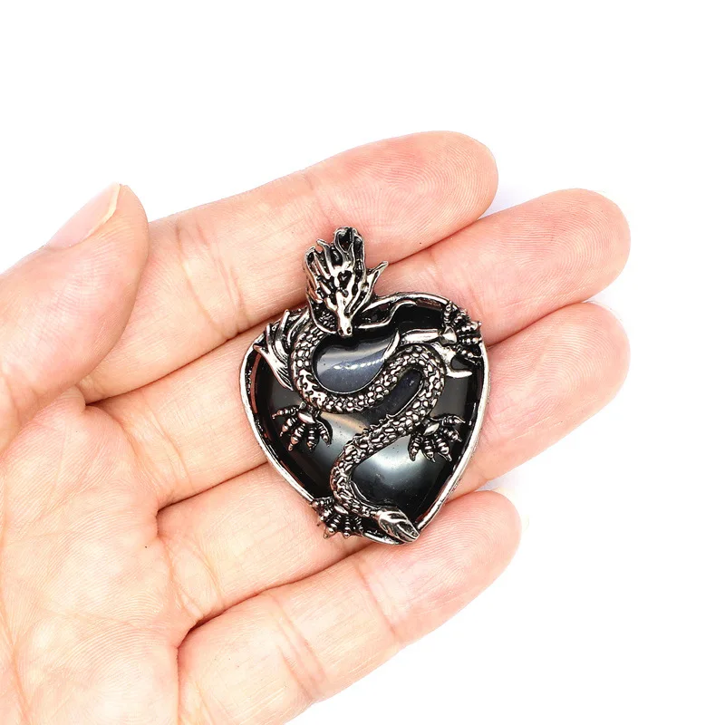 Dragon Necklace natural stone Heart Pendant Jewelry Gifts for Women Men Dragon Pendant Love Shaped Locket Pendant Necklace 1pc