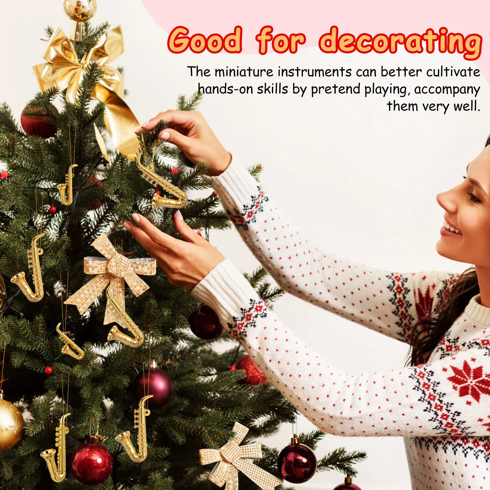 

20Pcs Mini Saxophone Decorations Plastic Musical Instruments Xmas Tree Ornaments Party Hanging Props Christmas Holiday Decor