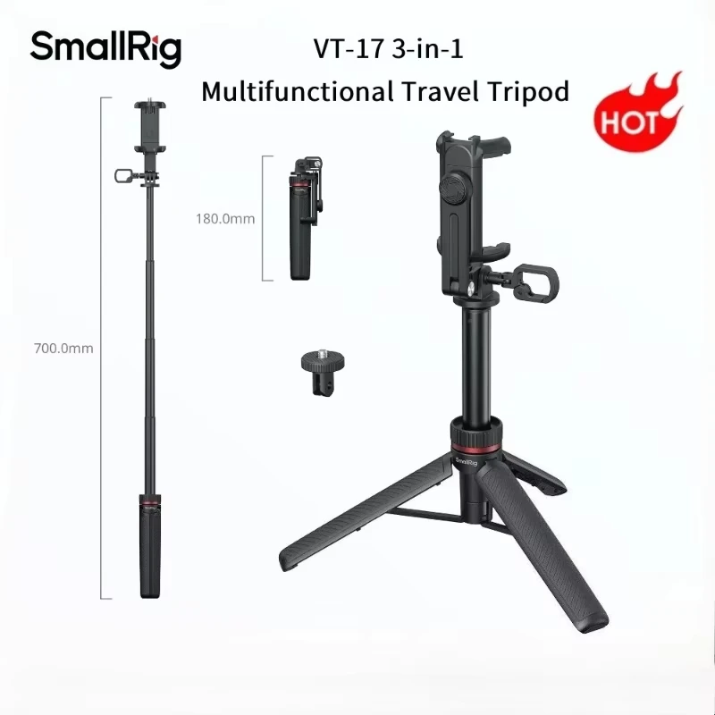 SmallRig VT17 다기능 삼각대 스마트폰용 3-in-1 여행용 삼각대, DJI Osmo Action 6 Selfies 6479용 GoPro 카메라