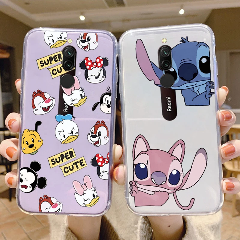 for Xiaomi Redmi 8 8A Phone Case Cute Cartoon Mickey Minnie Mouse Daisy Donald Duck Stitch Redmi8 A Clear Transparent Back Cover