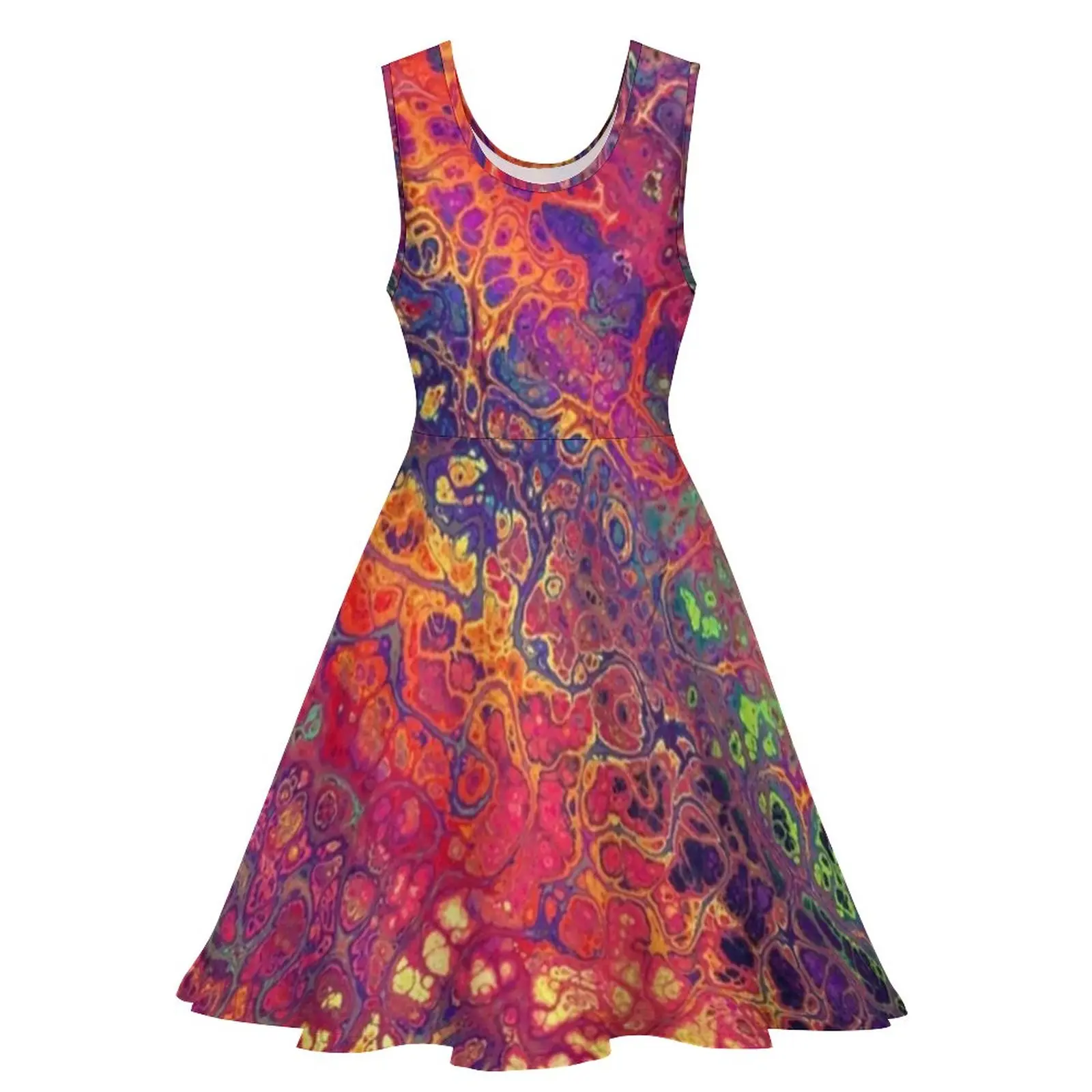 Marble Paint Splatter Dress Trippy Rainbow Print Beach Dresses Sleeveless Basic Big Size Skate Dress Womens Pattern Vestidos