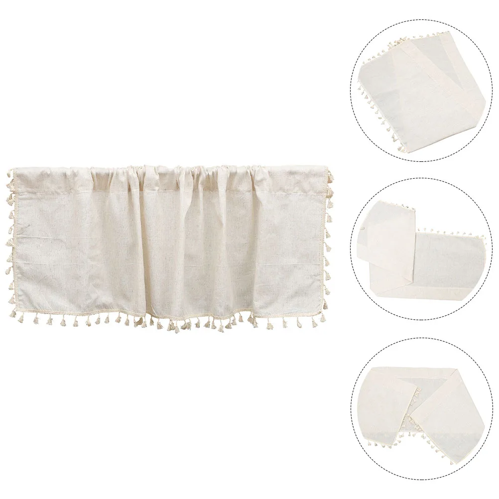 

Bamboo Flax Curtain with Tassel Style Decorative Valance for Kitchen Bathroom Window Short Cafe Curtain Home Decor