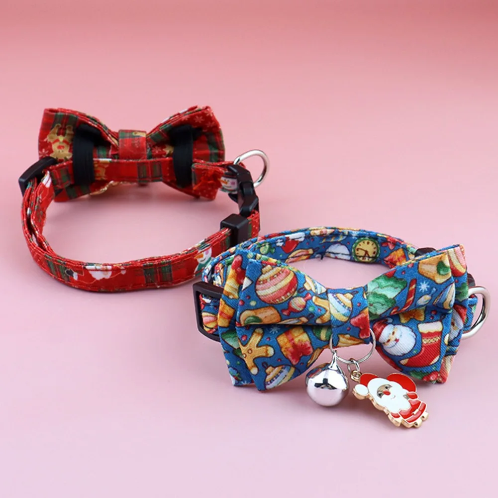 Christmas Cat Collar Breakaway with Bell Bow Tie 1 Pack Nylon Adjustable Kitten Collars Holiday Outfit Dressing Up Necklace