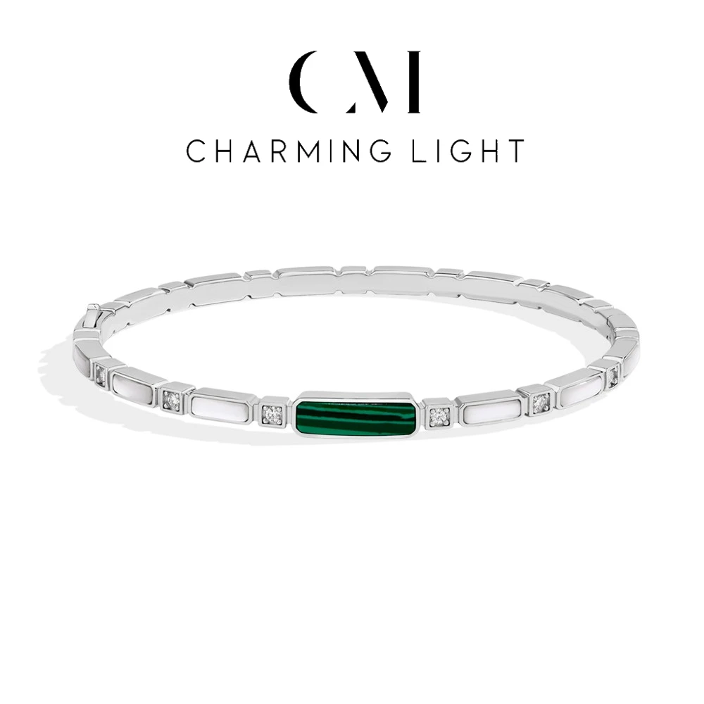 

CHARMING Elegant Style Synthetic Malachite Bracelets Moissanite 925 Sterling Sliver For Women Fashion Engagement Fine Jewelry