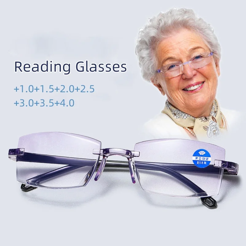 

Frameless Presbyopia Anti Blue Light Cut Edges Resin High Definition Reading Glasses Bifocal Ultra Light Far Sight Eyewear