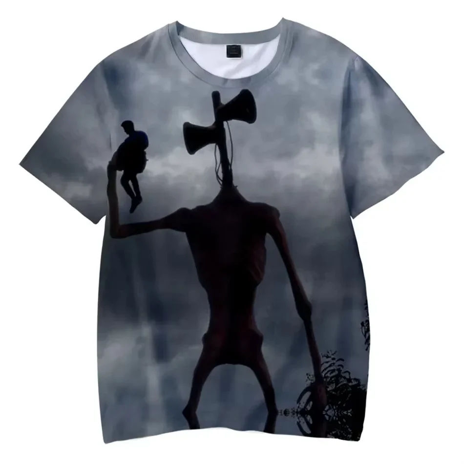 2026 Sommer AI Horror Siren Head 3D-Druck Rundhals Kurzarm T-Shirts Modische Freizeit-Oberteile für Kinder Jungen Mädchen Teenager