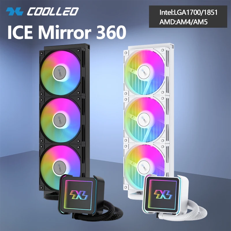 

COOLLEO ICE Mirror 360MM PC Water Cooling Radiator LGA1700 CPU Liquid Cooling Cooler for Intel LGA1851 1700 AMD AM4 AM5